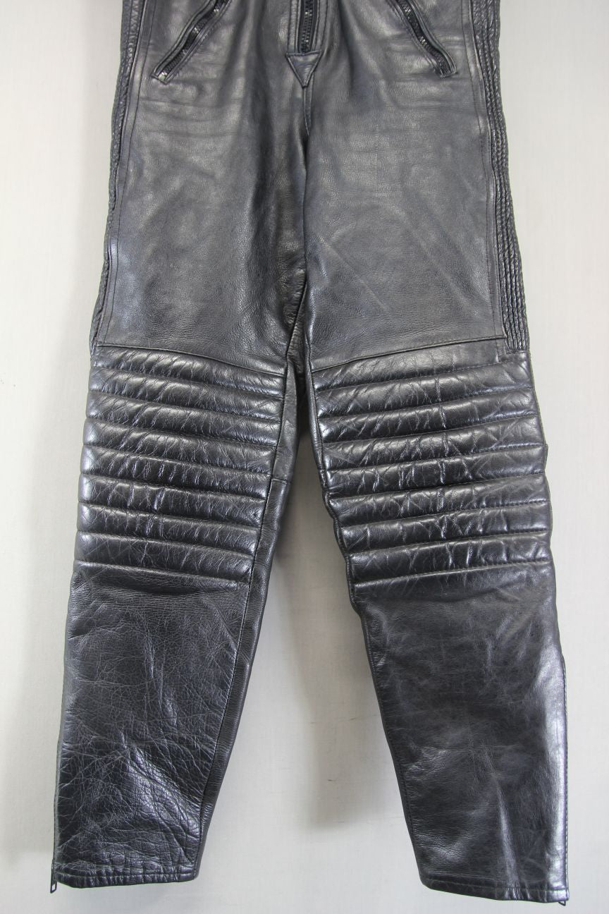 SPORTEX BLACK COWHIDE LEATHER BIKER BIB & BRACE SALOPETTES WAIST 28 IN/LEG 28 IN