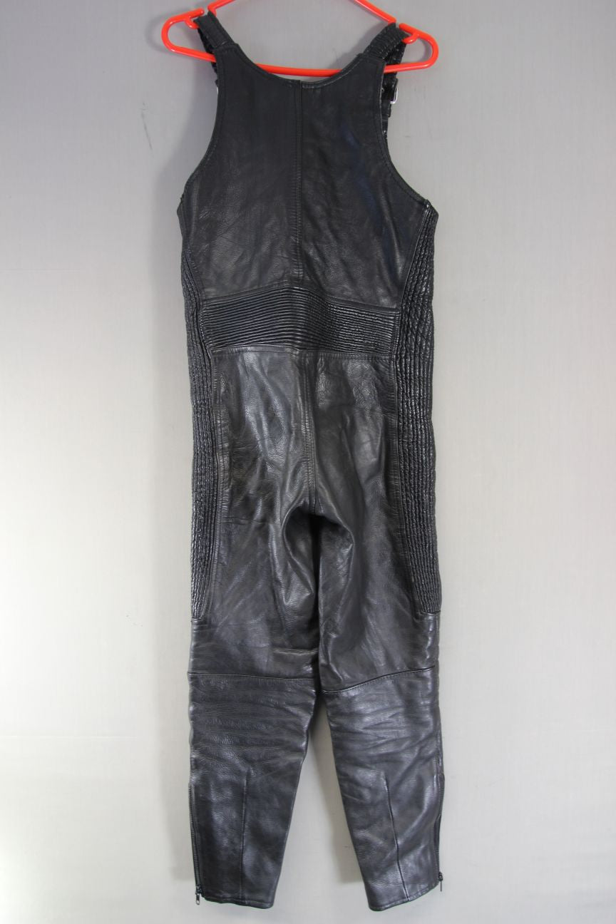 SPORTEX BLACK COWHIDE LEATHER BIKER BIB & BRACE SALOPETTES WAIST 28 IN/LEG 28 IN