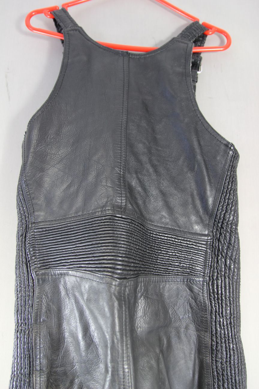 SPORTEX BLACK COWHIDE LEATHER BIKER BIB & BRACE SALOPETTES WAIST 28 IN/LEG 28 IN