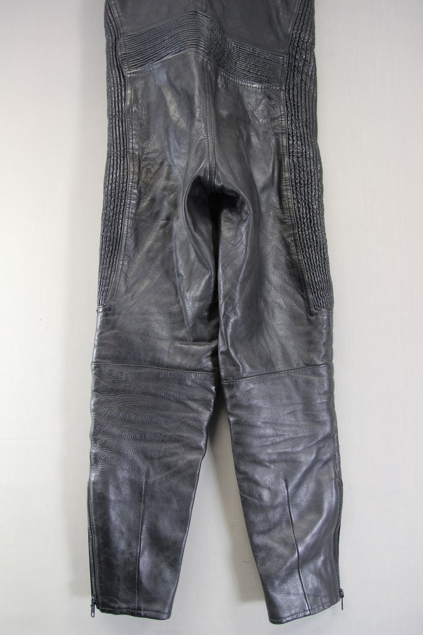 SPORTEX BLACK COWHIDE LEATHER BIKER BIB & BRACE SALOPETTES WAIST 28 IN/LEG 28 IN
