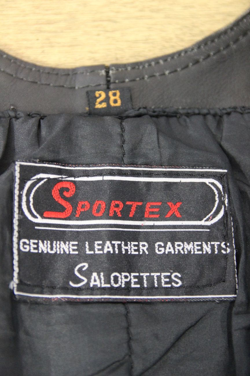 SPORTEX BLACK COWHIDE LEATHER BIKER BIB & BRACE SALOPETTES WAIST 28 IN/LEG 28 IN