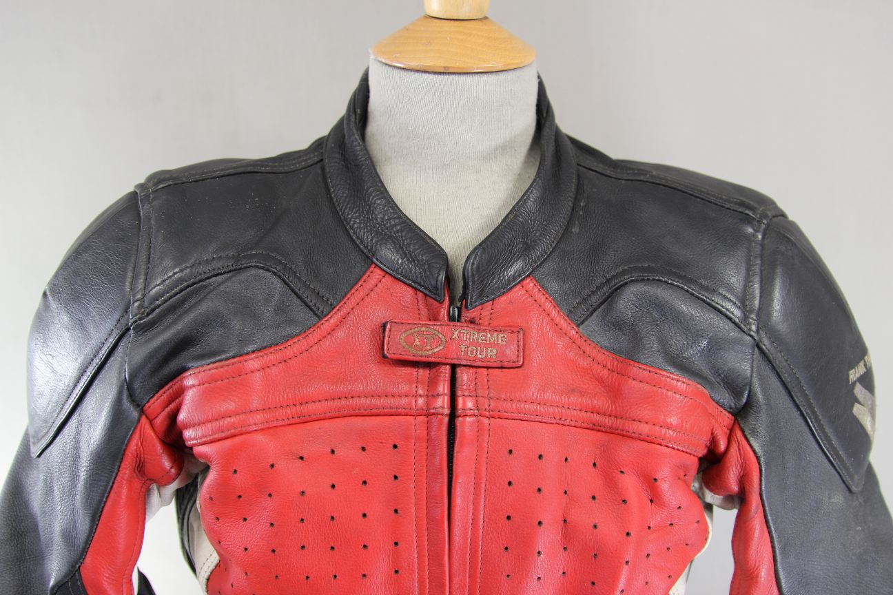 FRANK THOMAS XTREME TOUR RED & SILVER HIDE LEATHER BIKER JACKET + CE ARMOUR 36IN