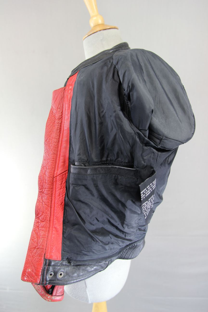 FRANK THOMAS XTREME TOUR RED & SILVER HIDE LEATHER BIKER JACKET + CE ARMOUR 36IN