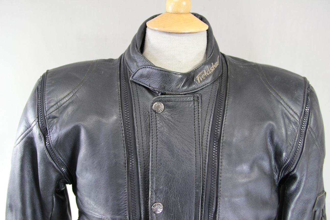 FIELDSHEER 2 IN 1 BLACK LEATHER BIKER JACKET + PROTECTORS & THERMAL LINING 40 IN