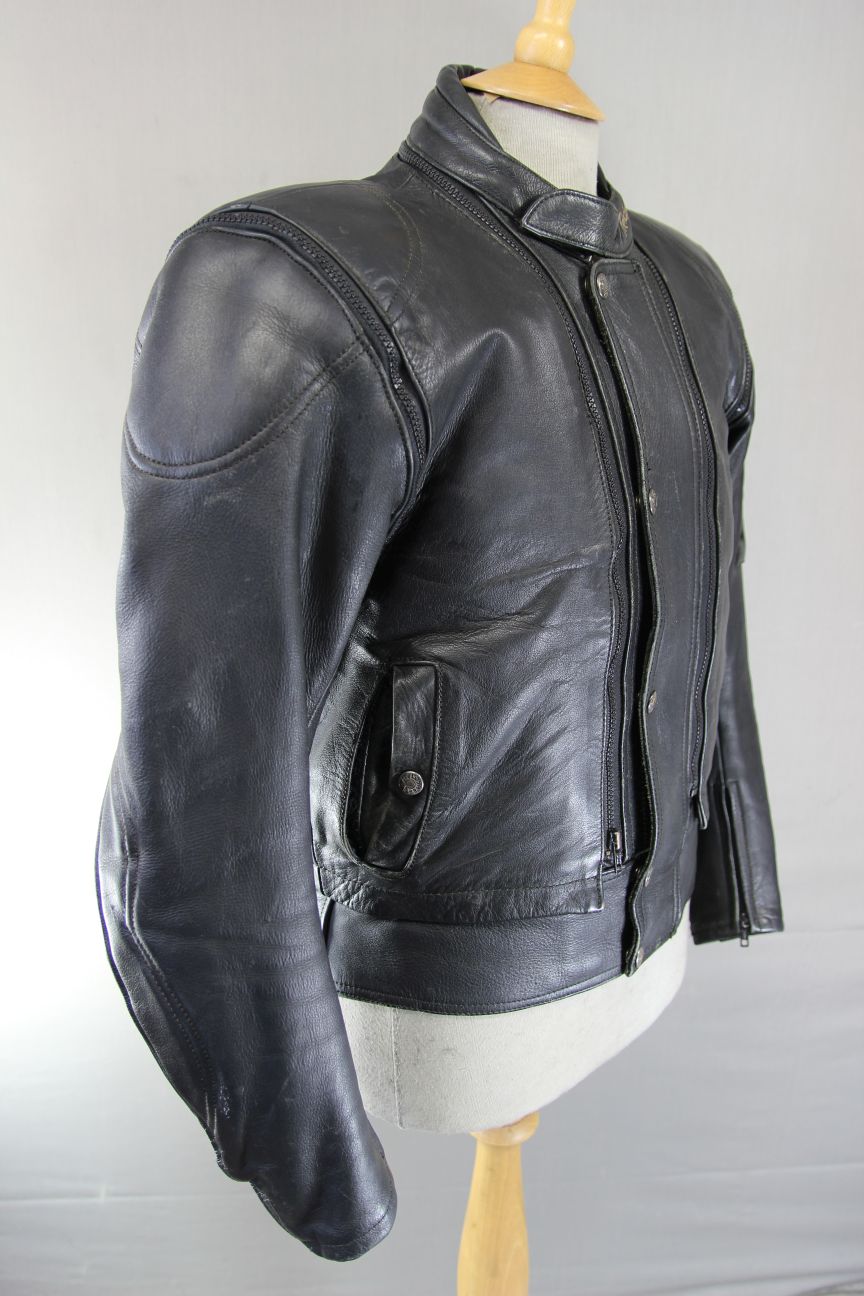 FIELDSHEER 2 IN 1 BLACK LEATHER BIKER JACKET + PROTECTORS & THERMAL LINING 40 IN