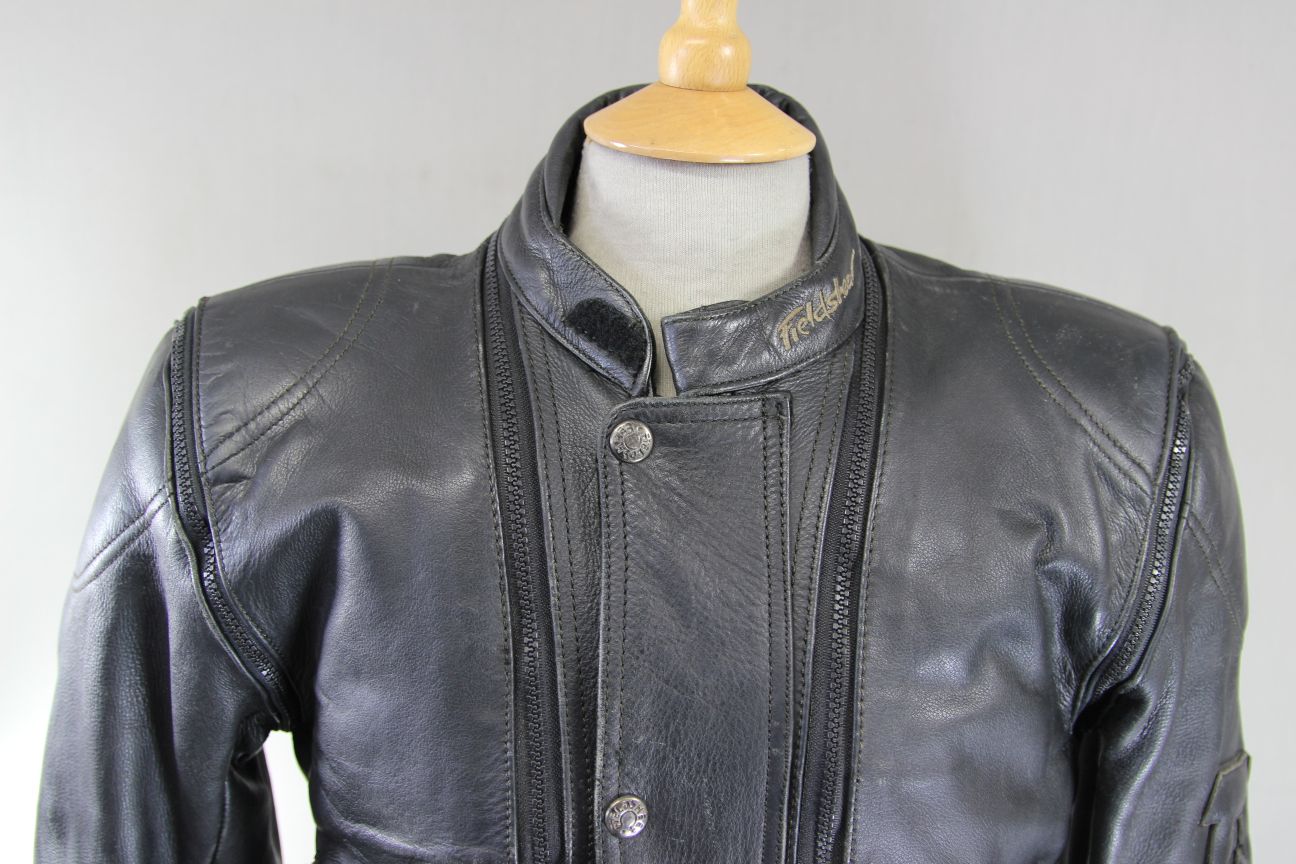 FIELDSHEER 2 IN 1 BLACK LEATHER BIKER JACKET + PROTECTORS & THERMAL LINING 40 IN