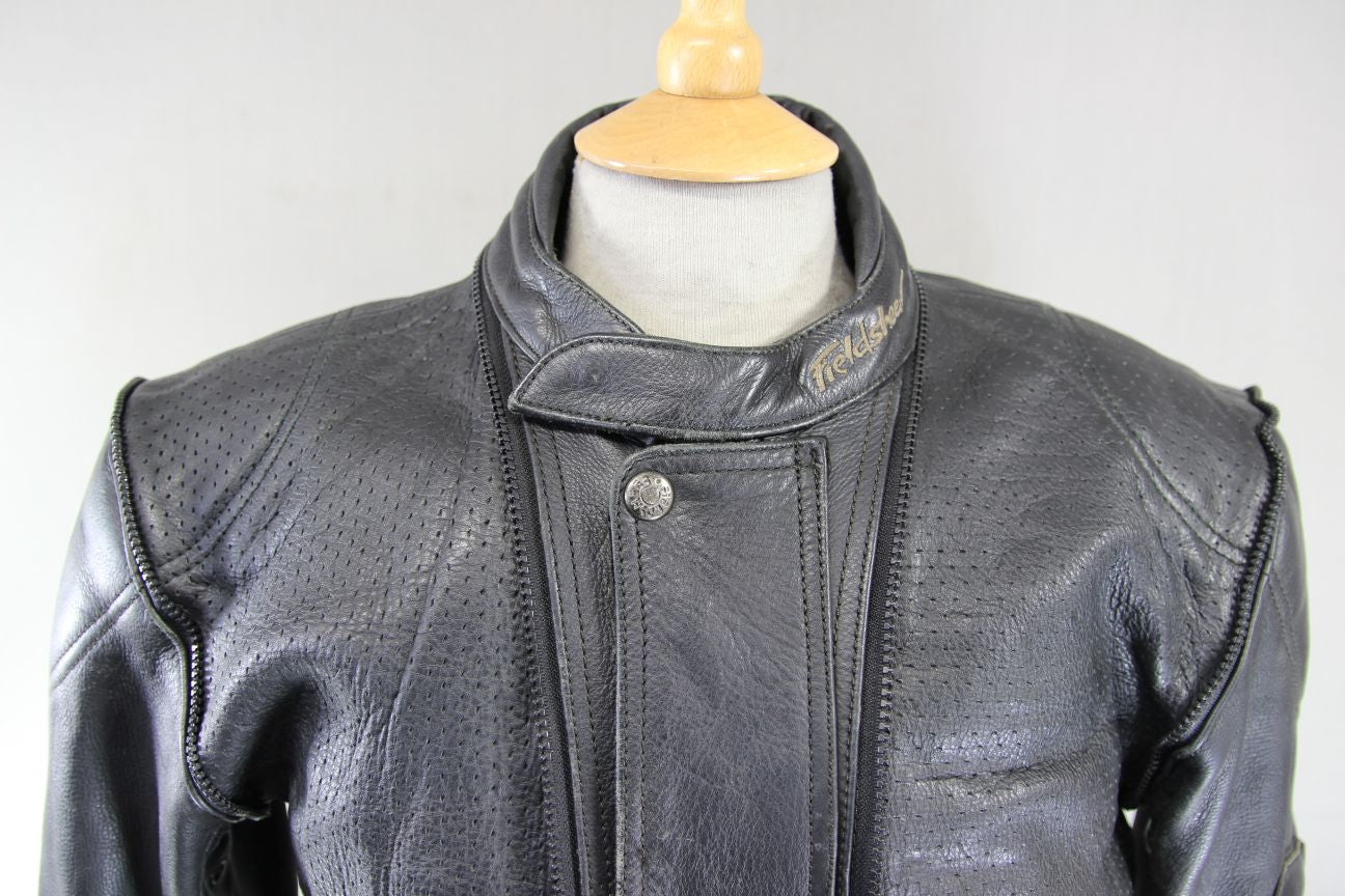 FIELDSHEER 2 IN 1 BLACK LEATHER BIKER JACKET + PROTECTORS & THERMAL LINING 40 IN