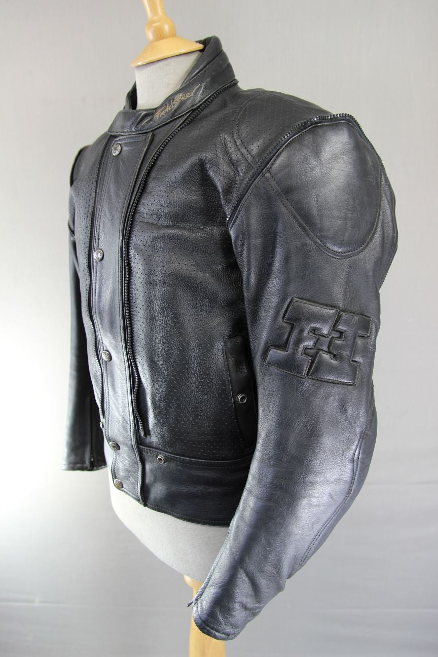 FIELDSHEER 2 IN 1 BLACK LEATHER BIKER JACKET + PROTECTORS & THERMAL LINING 40 IN