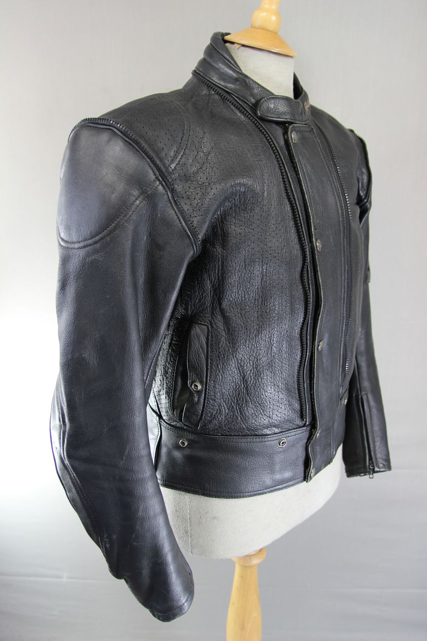 FIELDSHEER 2 IN 1 BLACK LEATHER BIKER JACKET + PROTECTORS & THERMAL LINING 40 IN