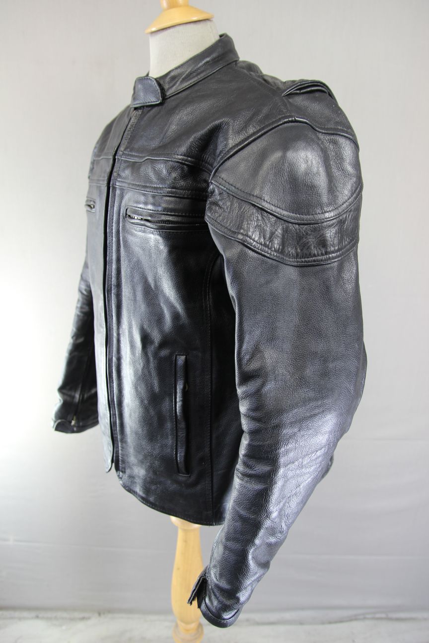 LADIES BLACK LEATHER BIKER JACKET WITH BACK, SHOULDER & ELBOW CE ARMOUR 46 INCH
