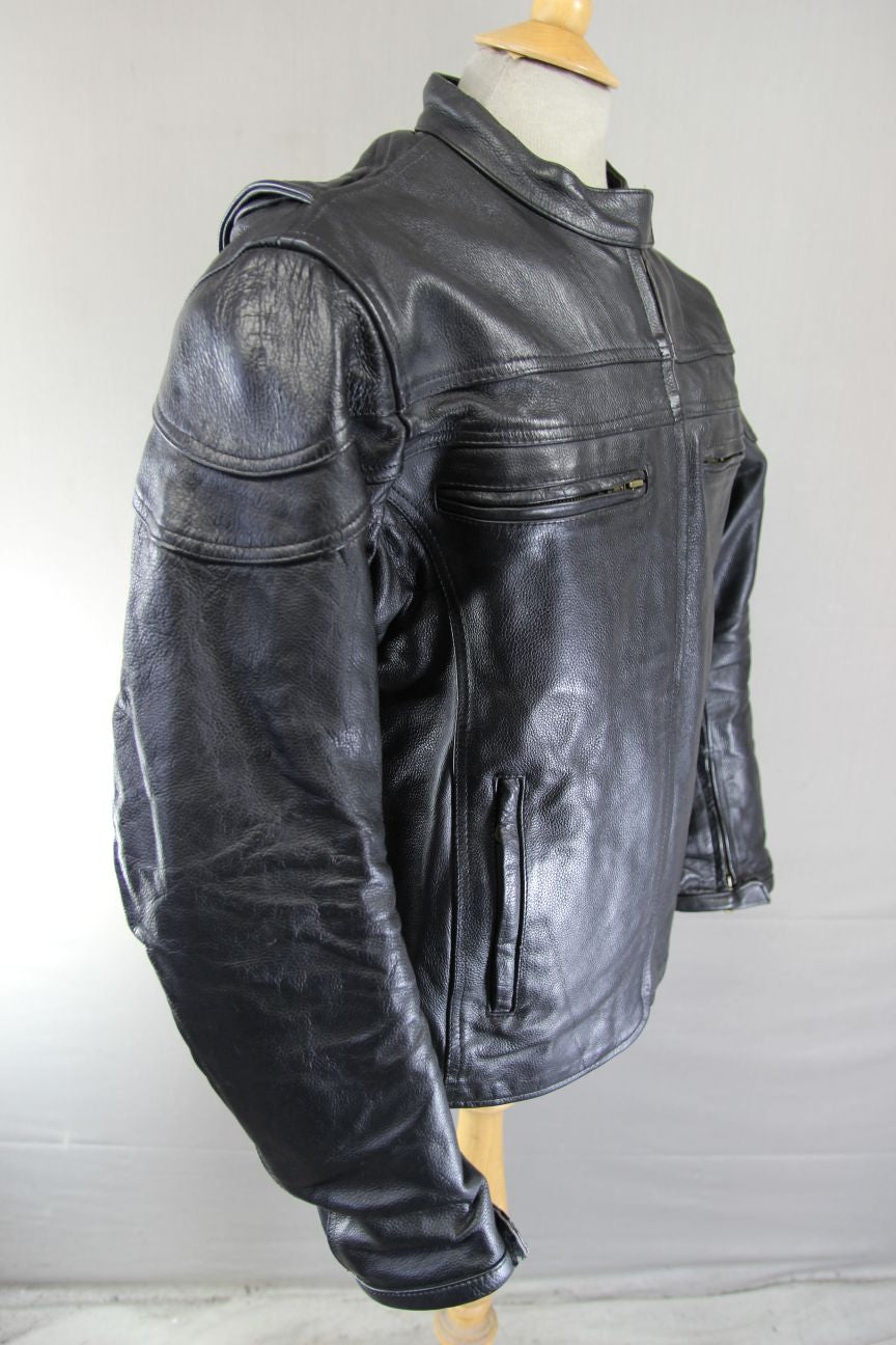 LADIES BLACK LEATHER BIKER JACKET WITH BACK, SHOULDER & ELBOW CE ARMOUR 46 INCH