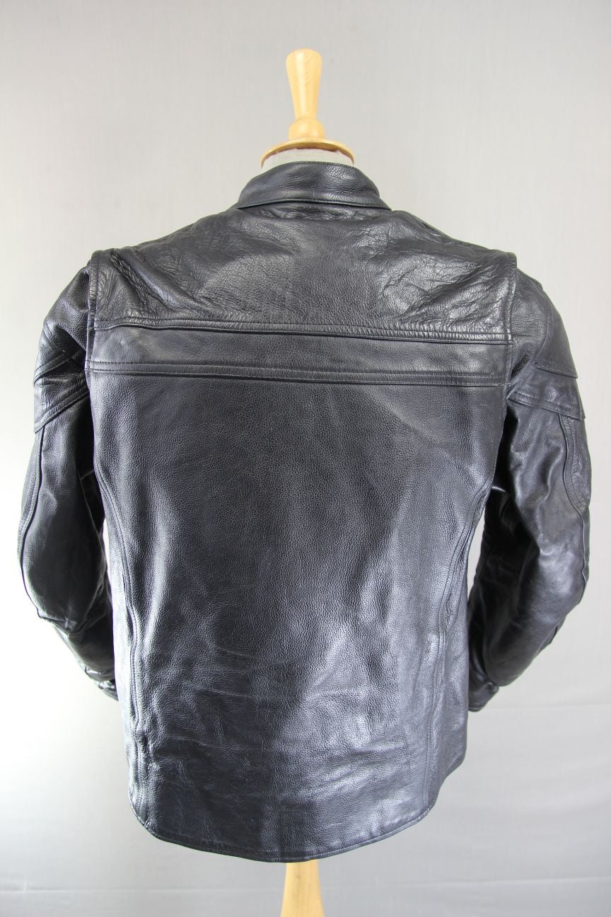 LADIES BLACK LEATHER BIKER JACKET WITH BACK, SHOULDER & ELBOW CE ARMOUR 46 INCH