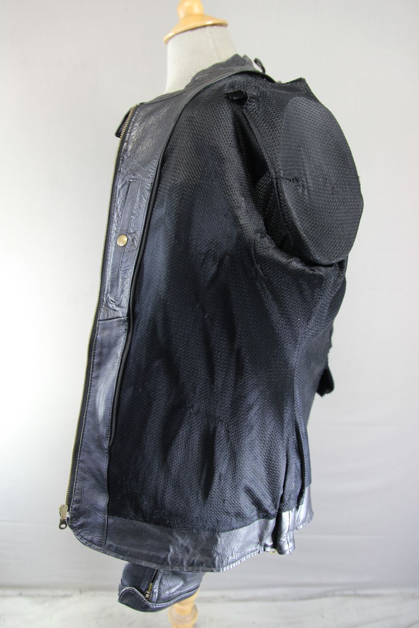 LADIES BLACK LEATHER BIKER JACKET WITH BACK, SHOULDER & ELBOW CE ARMOUR 46 INCH