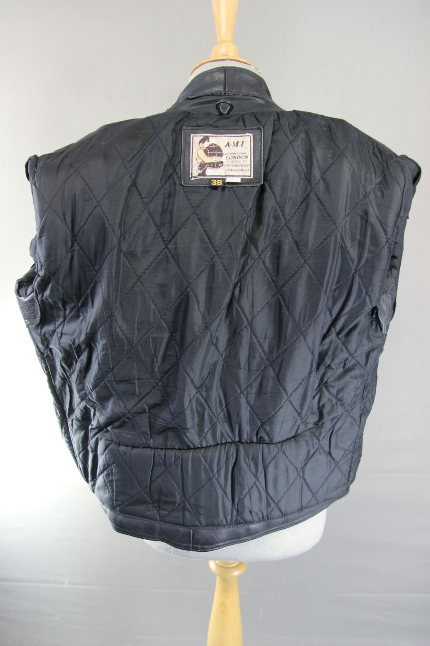 CLASSIC AMI INTERNATIONAL BLACK LEATHER BIKER JACKET 36-38 INCH