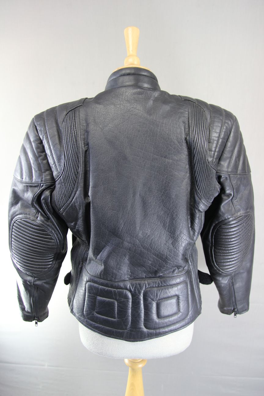 CLASSIC STIMS BLACK LEATHER BIKER JACKET: SIZE 14 38 INCH CHEST
