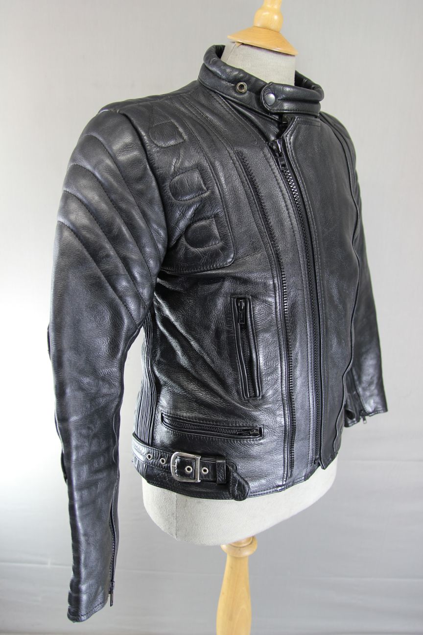 CLASSIC SPORTEX C4 BLACK LEATHER BIKER JACKET 36-38 INCH