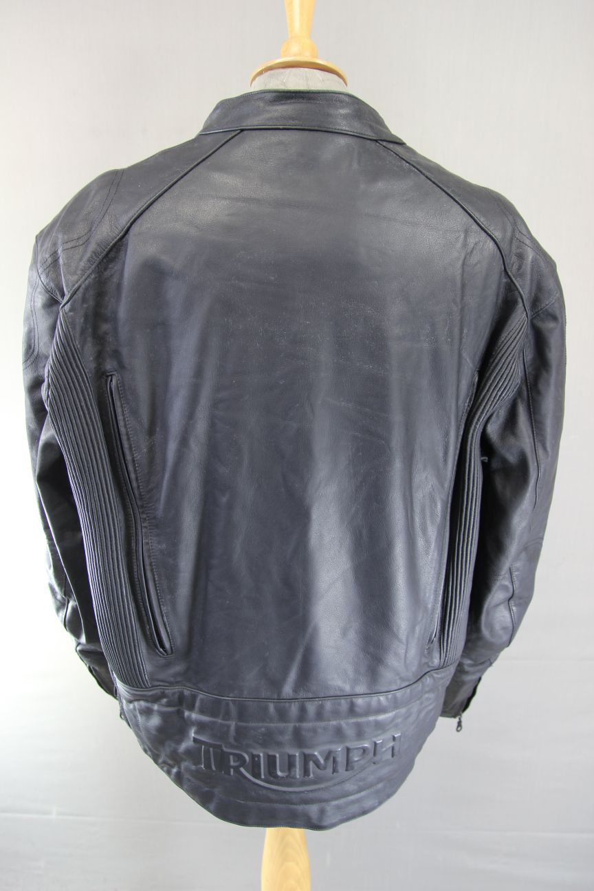 TRIUMPH RETRO 1970S PUNK ROCK BLACK LEATHER BIKER JACKET WITH CE ARMOUR 46 IN/XL