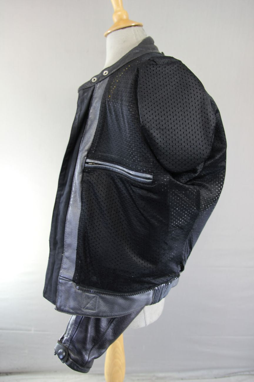 TRIUMPH TRIPLE CONNECTION CLASSIC BLACK LEATHER BIKER JACKET WITH ARMOUR 44 INCH