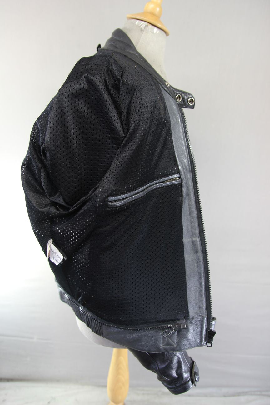TRIUMPH TRIPLE CONNECTION CLASSIC BLACK LEATHER BIKER JACKET WITH ARMOUR 44 INCH