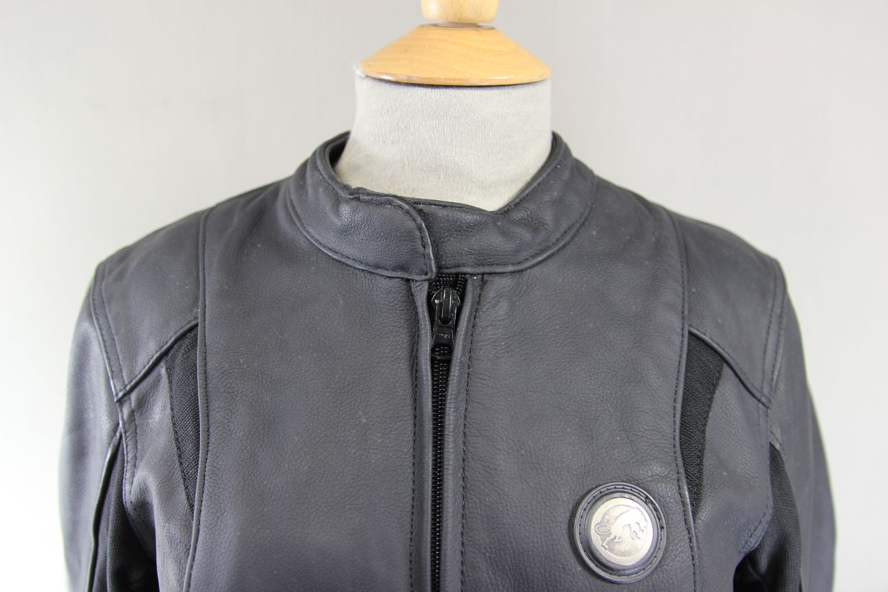 FURYGAN LADIES BLACK LEATHER BIKER JACKET + BACK/SHOULDER/ELBOW CE ARMOUR 36IN/L