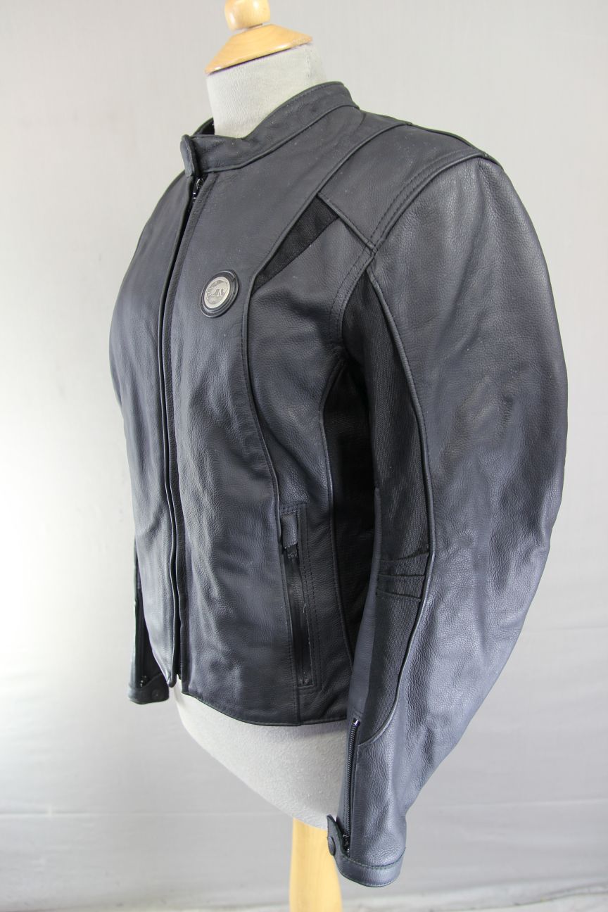 FURYGAN LADIES BLACK LEATHER BIKER JACKET + BACK/SHOULDER/ELBOW CE ARMOUR 36IN/L