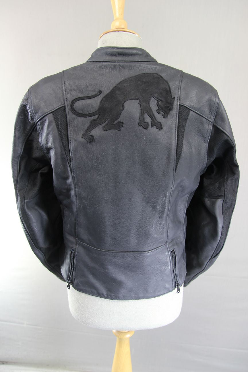 FURYGAN LADIES BLACK LEATHER BIKER JACKET + BACK/SHOULDER/ELBOW CE ARMOUR 36IN/L
