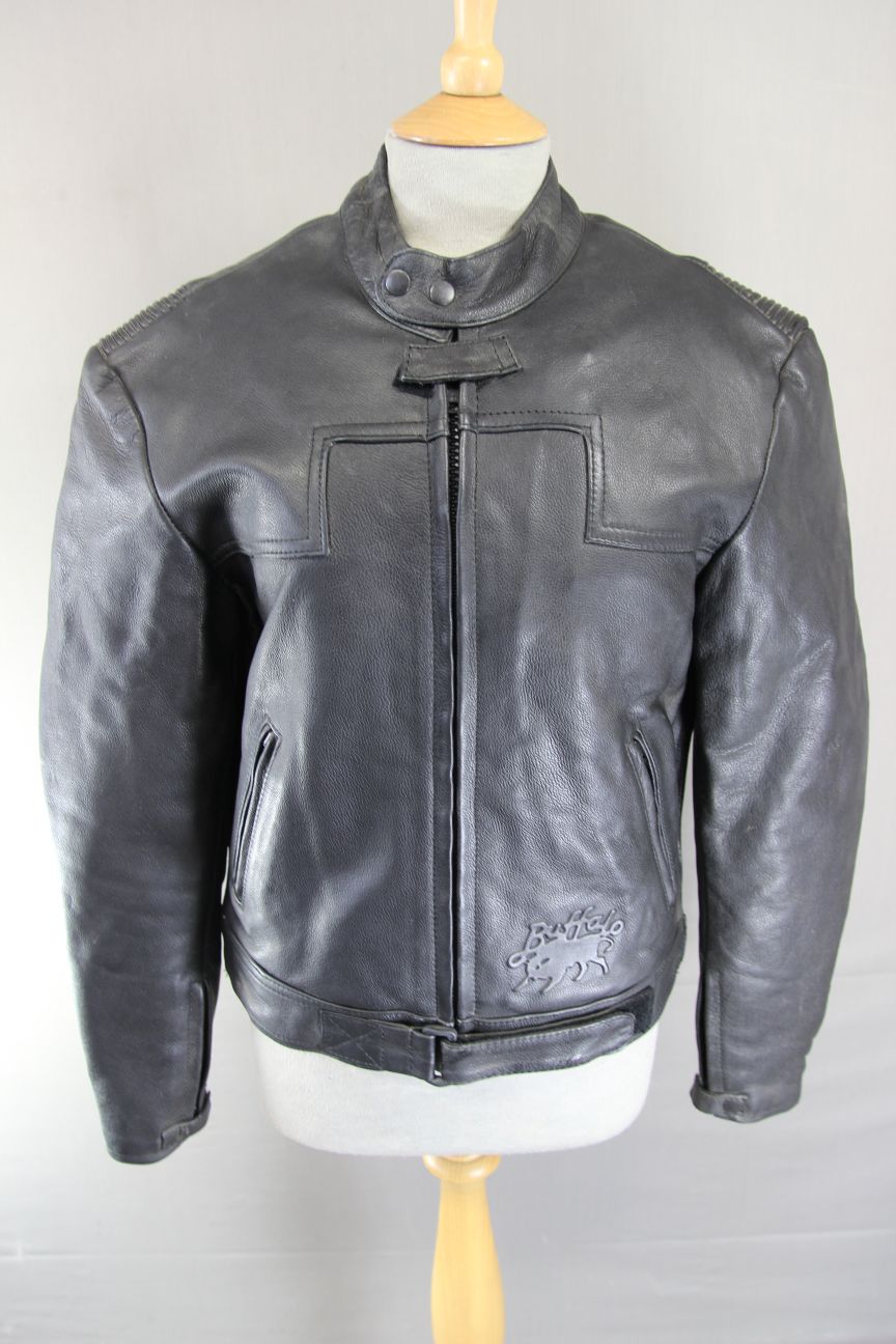 CLASSIC BUFFALO VULCAN BLACK LEATHER BIKER JACKET 36 INCH