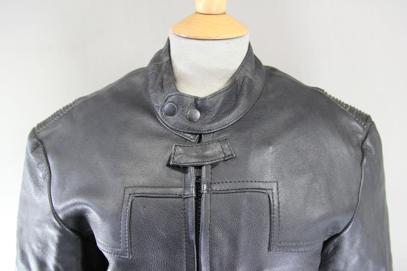 CLASSIC BUFFALO VULCAN BLACK LEATHER BIKER JACKET 36 INCH