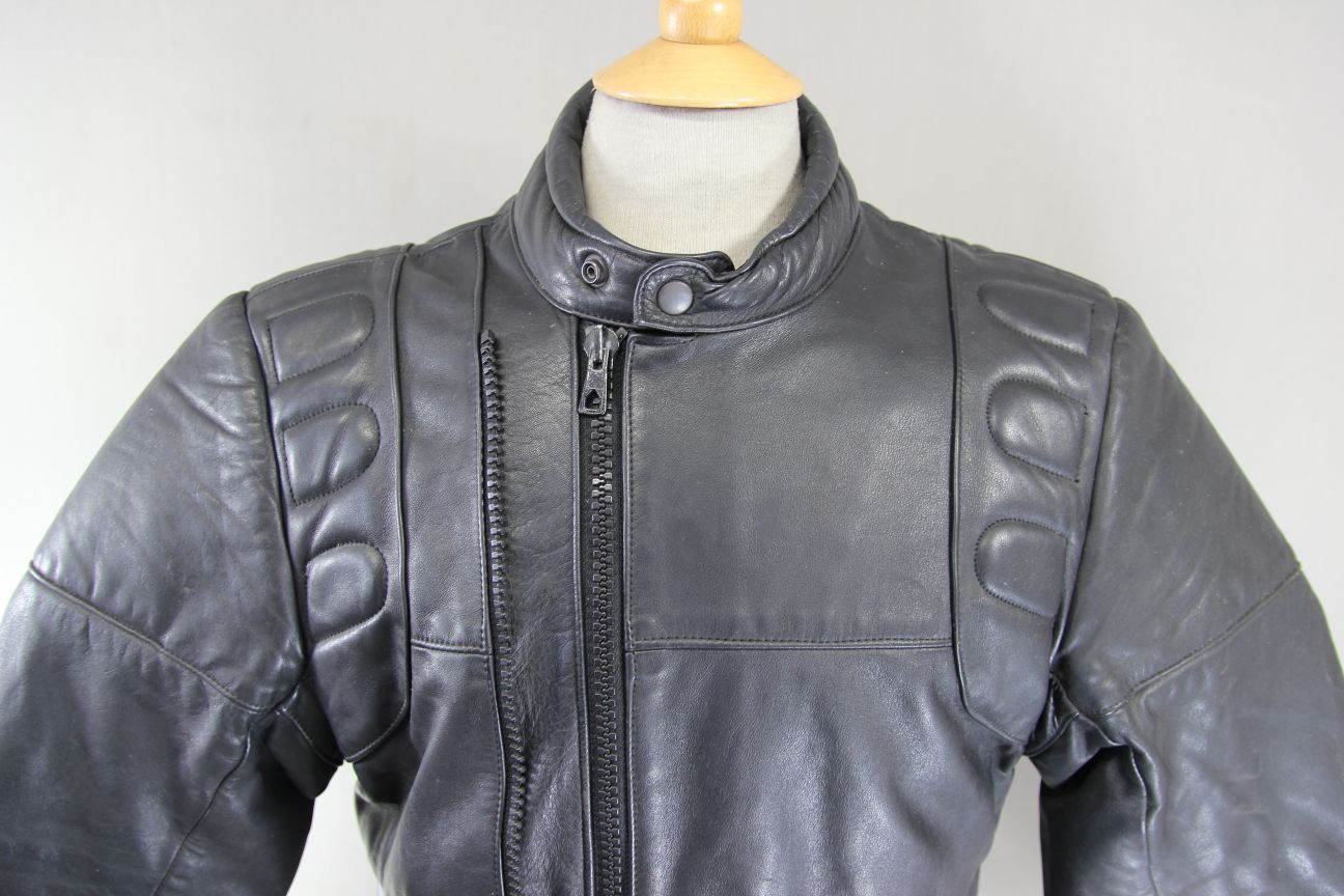 CLASSIC INTERSTATE OF GREAT BRITAIN BLACK COWHIDE LEATHER BIKER JACKET 38-40 IN