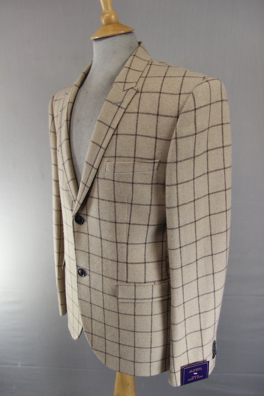 SWEAR & MASON BRAND NEW WITH TAG BEIGE CHECK SUIT: CHEST 38 INCH/WAIST 34 INCH