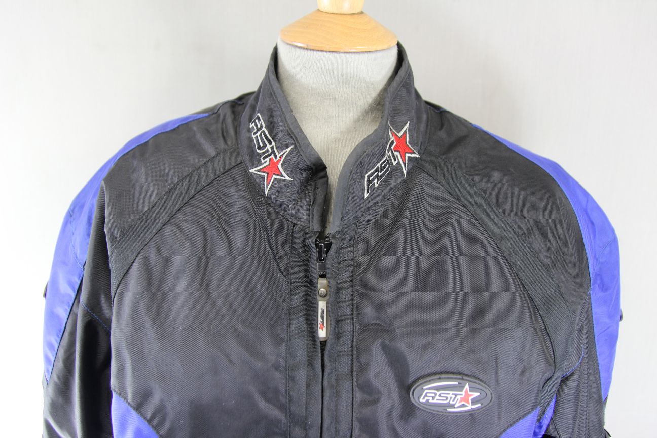 RST BLACK, BLUE & WHITE TEXTILE BIKER JACKET + SHOULDER & ELBOW CE ARMOUR 40IN/M