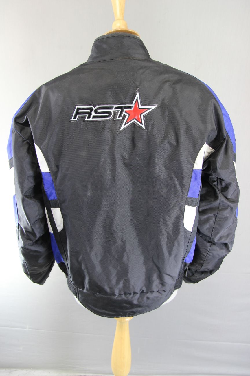RST BLACK, BLUE & WHITE TEXTILE BIKER JACKET + SHOULDER & ELBOW CE ARMOUR 40IN/M
