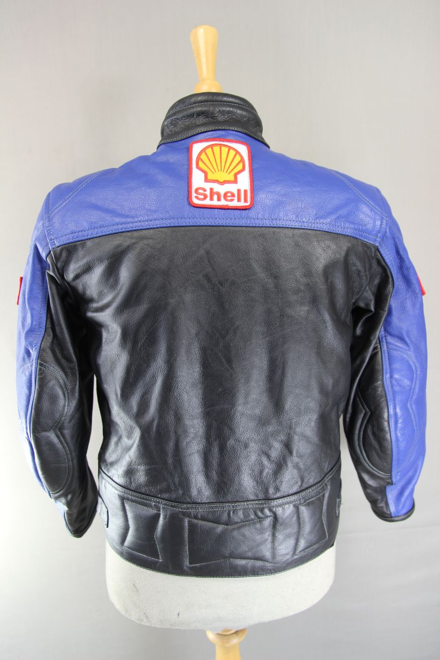 BOYS/CHILDS ROUTE69 BLACK, BLUE & SILVER LEATHER SPORTS/RACING BIKER JKT 36"/XXL