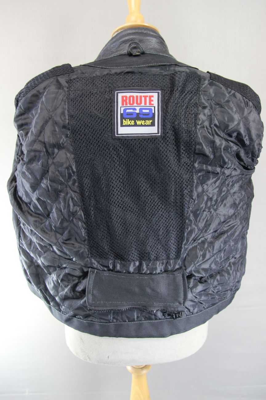BOYS/CHILDS ROUTE69 BLACK, BLUE & SILVER LEATHER SPORTS/RACING BIKER JKT 36"/XXL