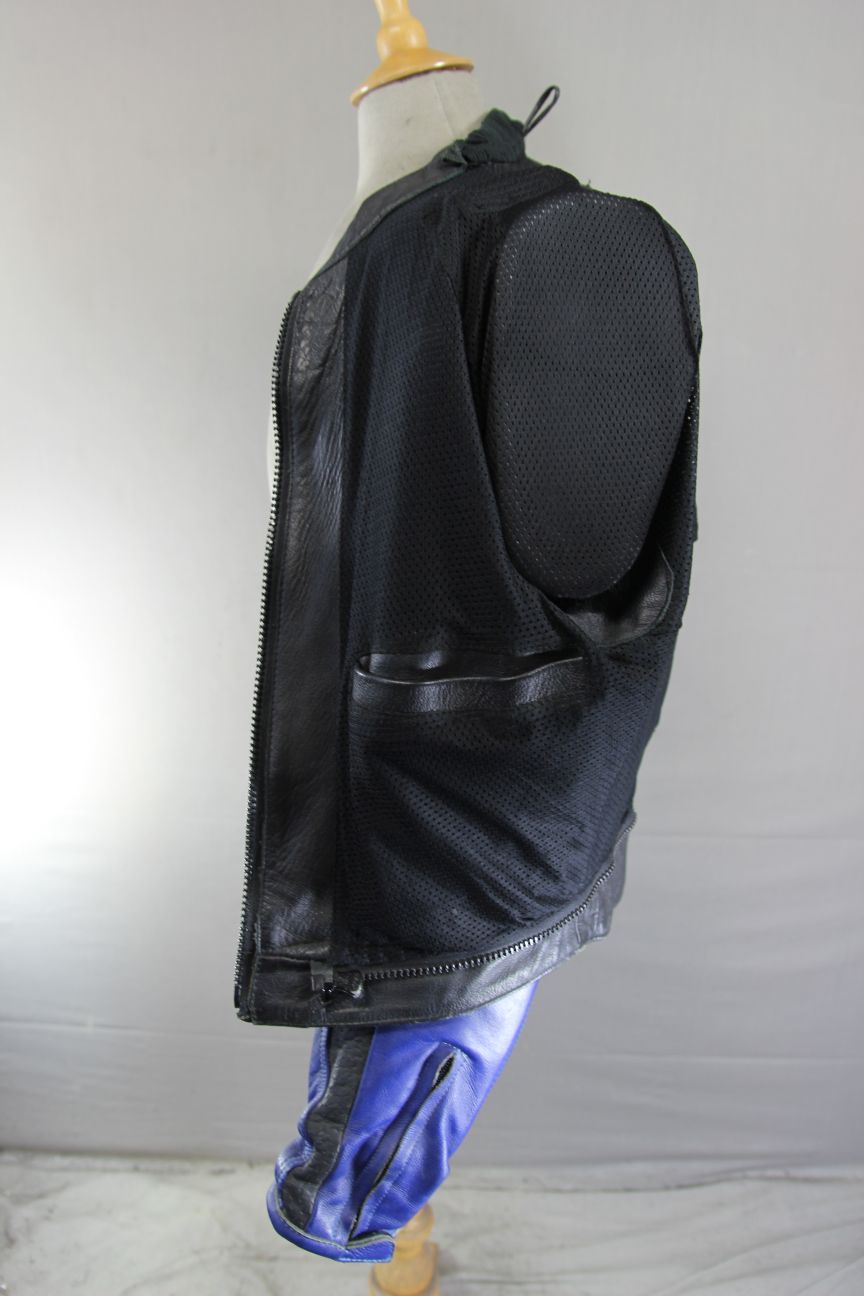 SPADA BLACK, BLUE & SILVER LEATHER BIKER JACKET WITH CE ARMOUR 40 INCH