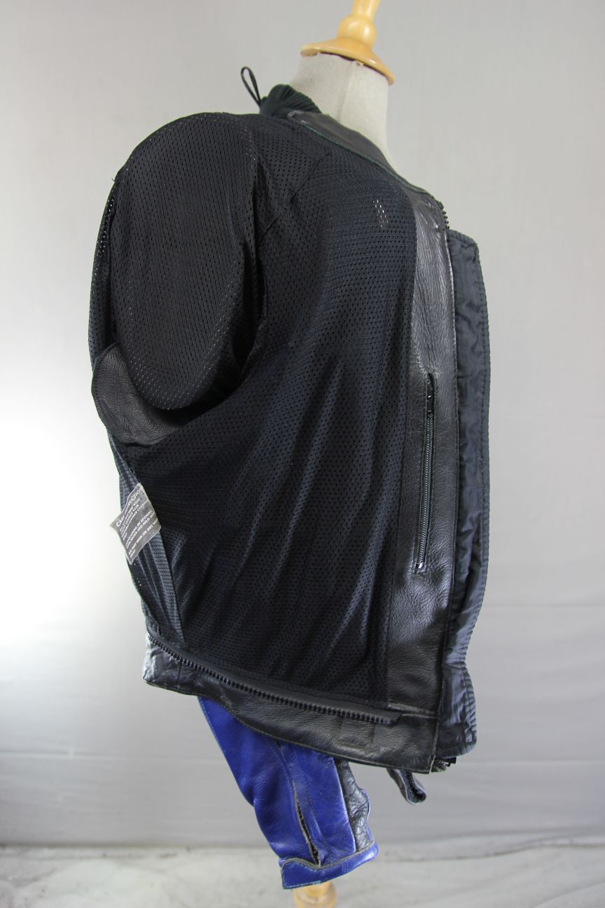 SPADA BLACK, BLUE & SILVER LEATHER BIKER JACKET WITH CE ARMOUR 40 INCH