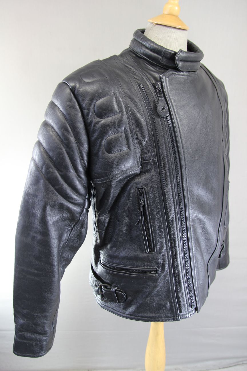 CLASSIC 'CHARLIE' BLACK LEATHER BIKER JACKET 42-44 INCH/LARGE