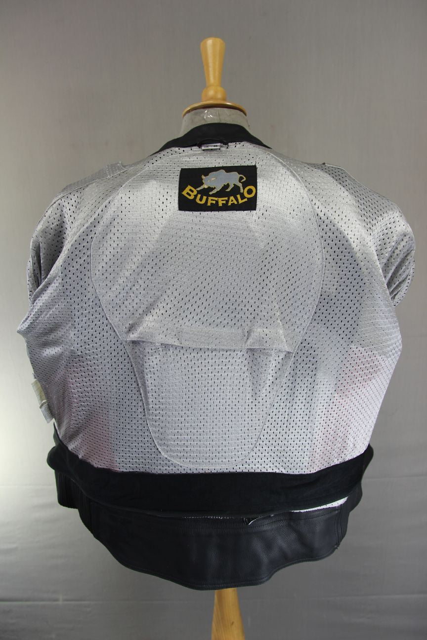 BUFFALO BLACK, RED, SILVER & WHITE LEATHER BIKER JACKET + KNOX CE ARMOUR 46 INCH