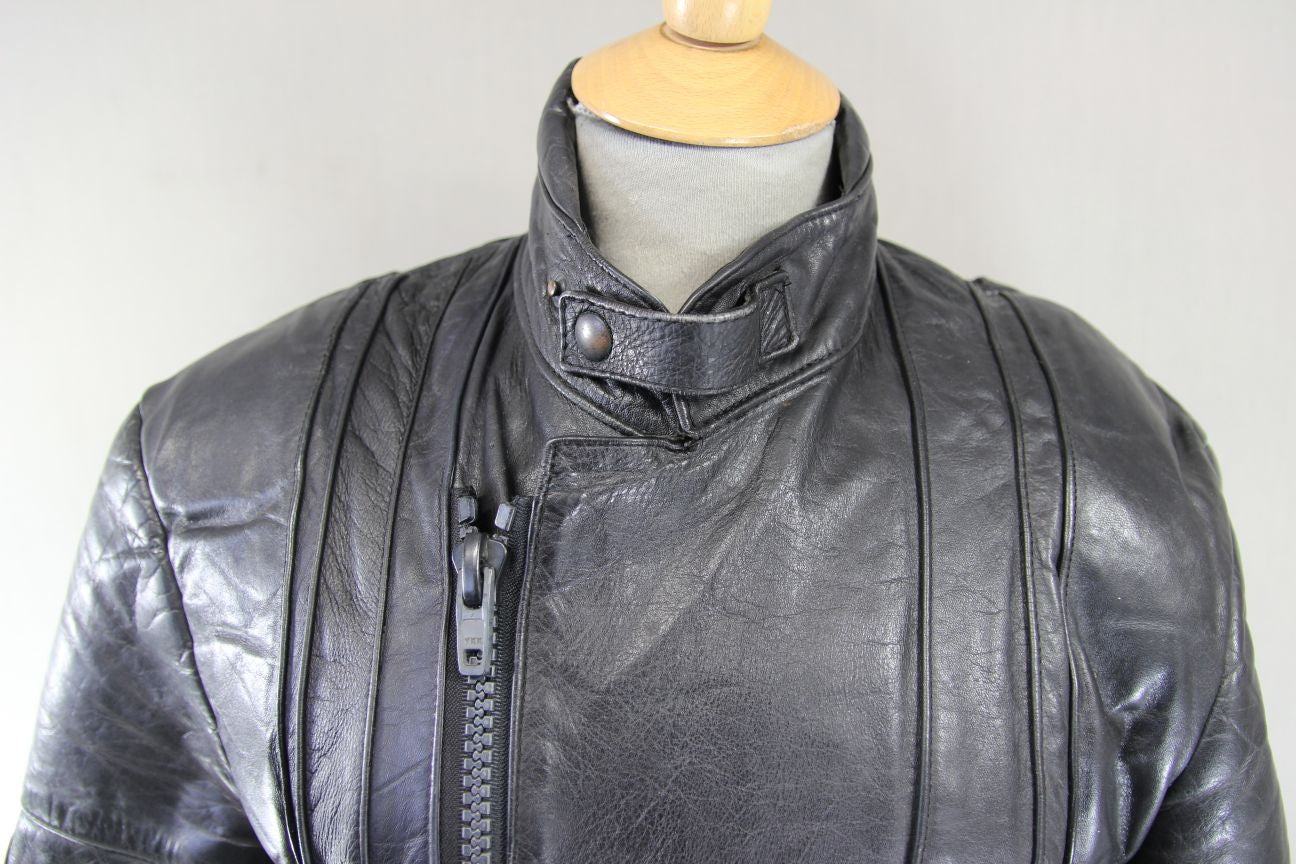 FRANK THOMAS RAWHIDE BLACK STEERHIDE LEATHER BIKER JACKET 34-36 INCH
