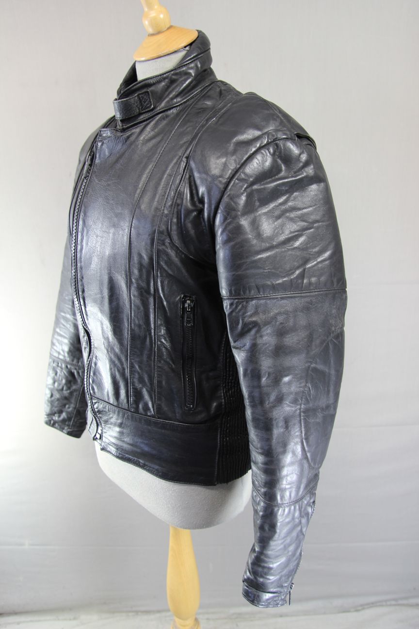 FRANK THOMAS RAWHIDE BLACK STEERHIDE LEATHER BIKER JACKET 34-36 INCH