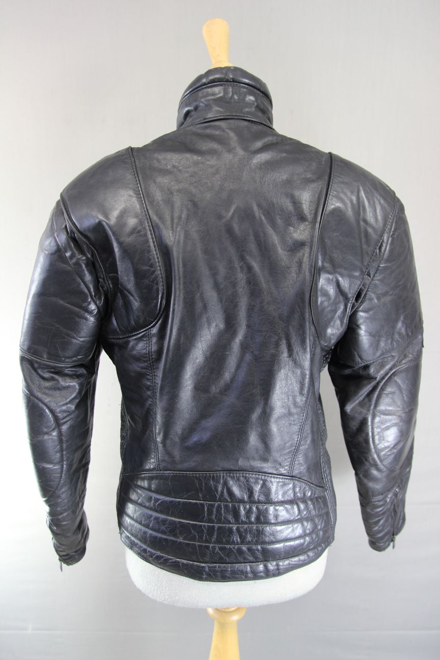 FRANK THOMAS RAWHIDE BLACK STEERHIDE LEATHER BIKER JACKET 34-36 INCH