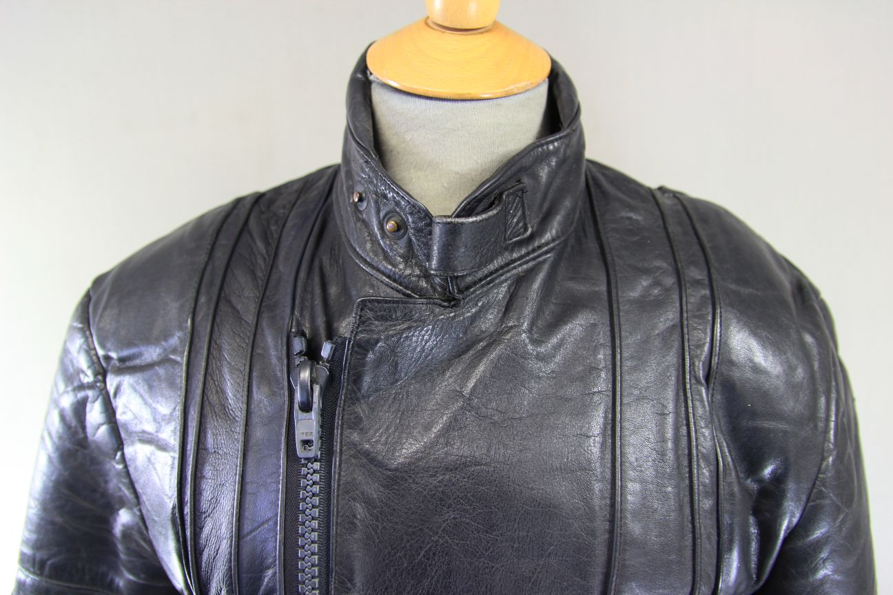 FRANK THOMAS RAWHIDE BLACK STEERHIDE LEATHER BIKER JACKET 34-36 INCH