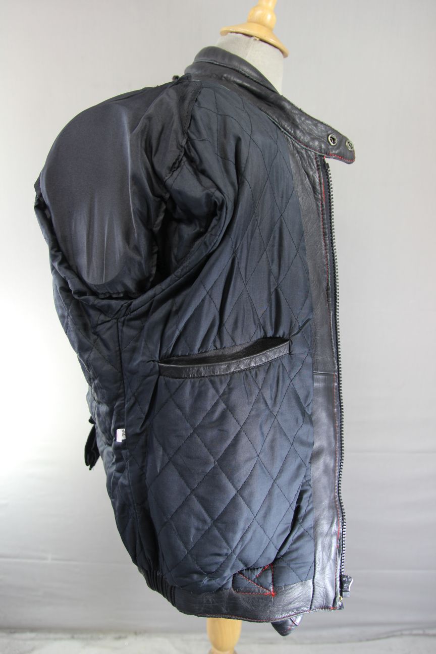 AKITO BLACK, RED & SILVER LEATHER BIKER JACKET WITH REMOVABLE PROTECTORS 42 INCH