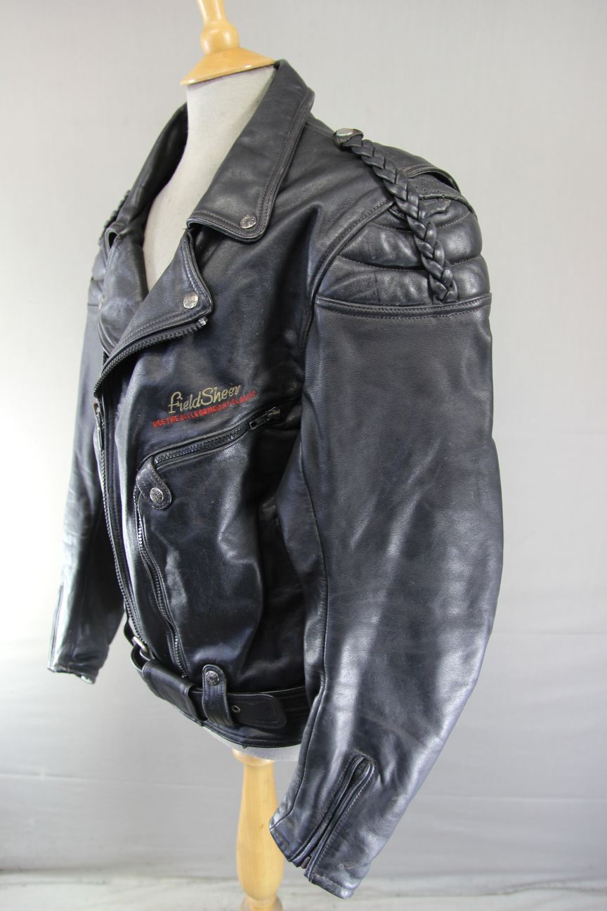 VINTAGE 70'S PUNK ROCK STYLE FIELDSHEER RETRO BLACK LEATHER BIKER JCKT 44-46"/XL