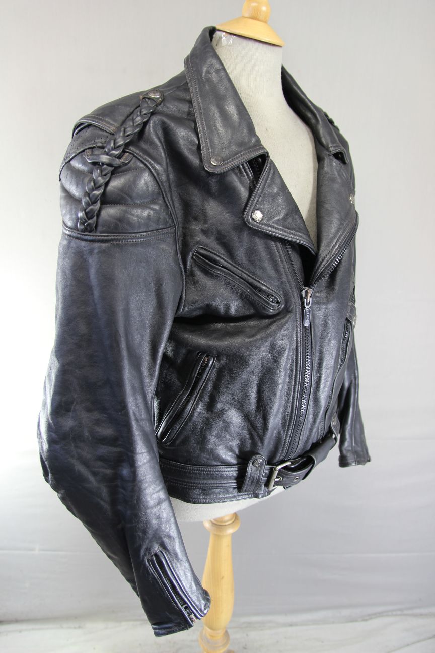 VINTAGE 70'S PUNK ROCK STYLE FIELDSHEER RETRO BLACK LEATHER BIKER JCKT 44-46"/XL