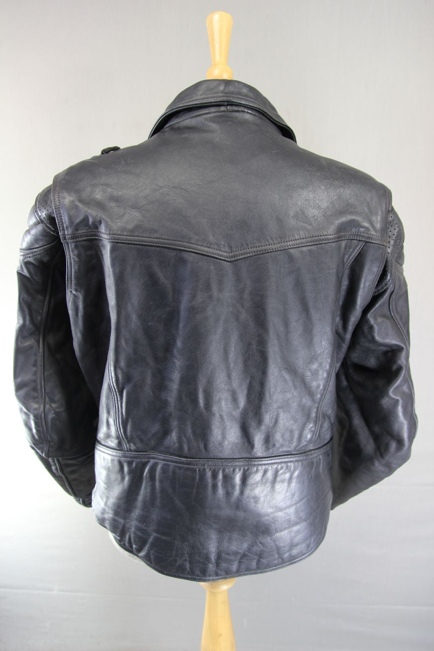 VINTAGE 70'S PUNK ROCK STYLE FIELDSHEER RETRO BLACK LEATHER BIKER JCKT 44-46"/XL