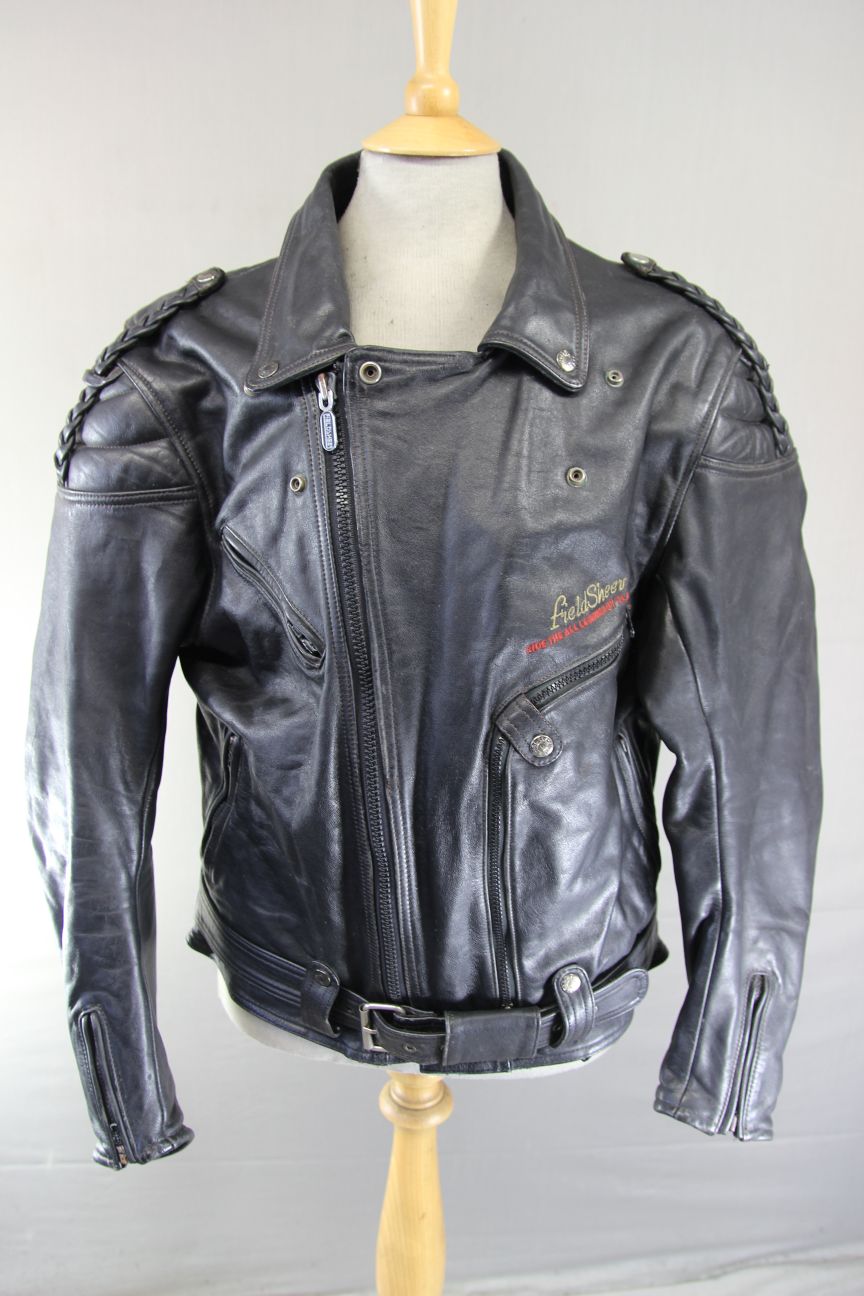 VINTAGE 70'S PUNK ROCK STYLE FIELDSHEER RETRO BLACK LEATHER BIKER JCKT 44-46"/XL