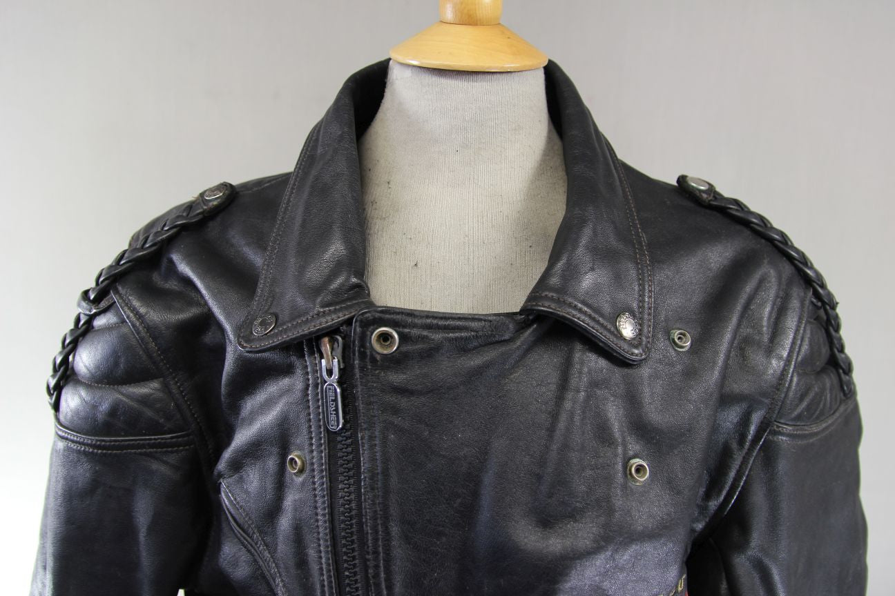 VINTAGE 70'S PUNK ROCK STYLE FIELDSHEER RETRO BLACK LEATHER BIKER JCKT 44-46"/XL