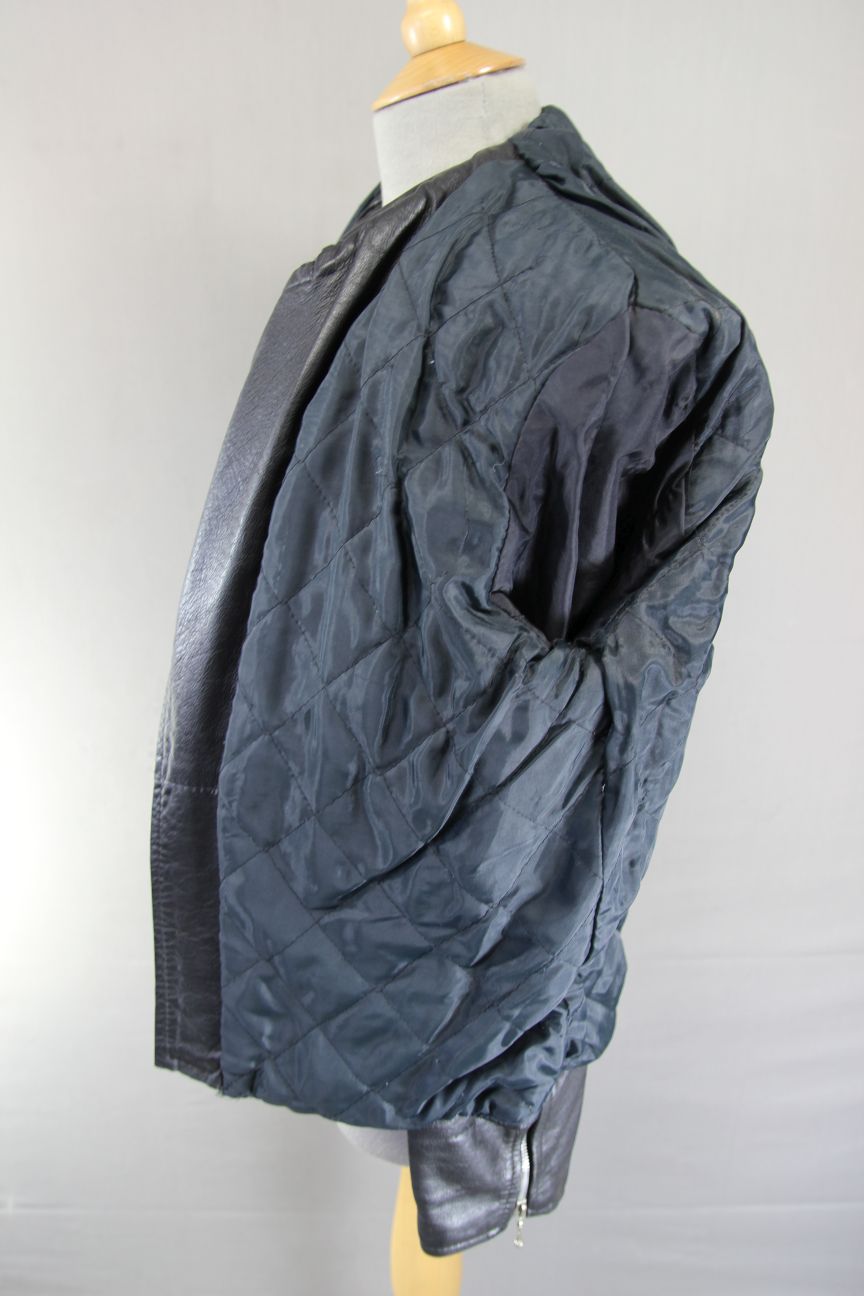 VINTAGE 1970's BLACK, RED & WHITE LEATHER BIKER JACKET 40 INCH CHEST
