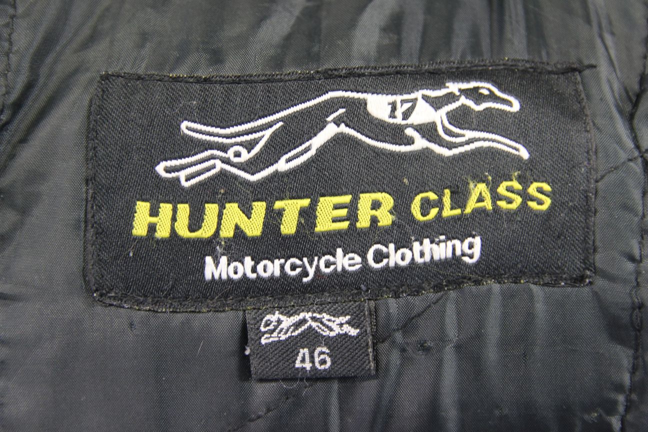 HUNTER CLASS BLACK LEATHER BIKER JACKET WITH REMOVABLE PROTECTORS 46 INCH/XL